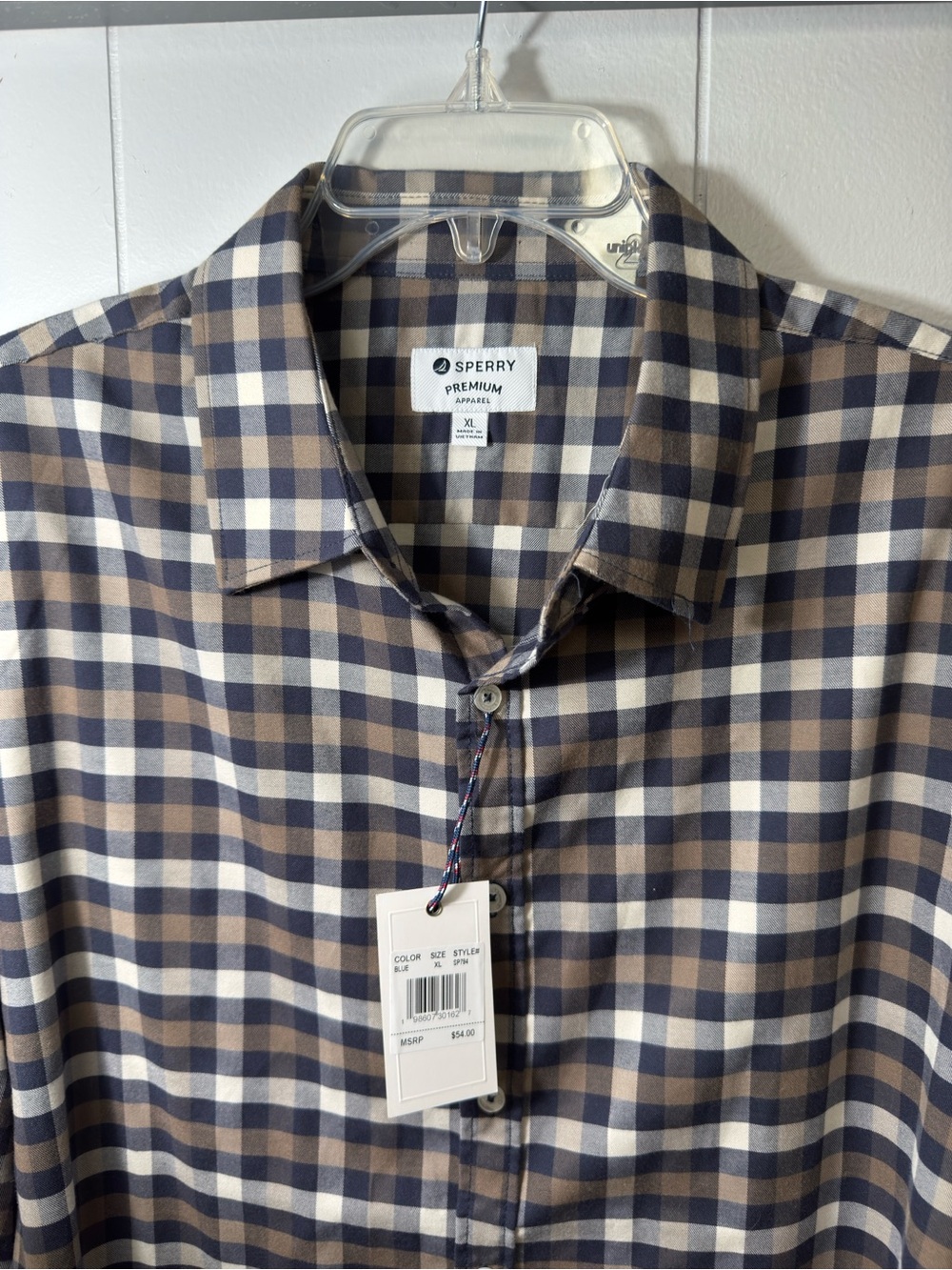 Sperry Brown, Navy & White Plaid Button-Down Shirt